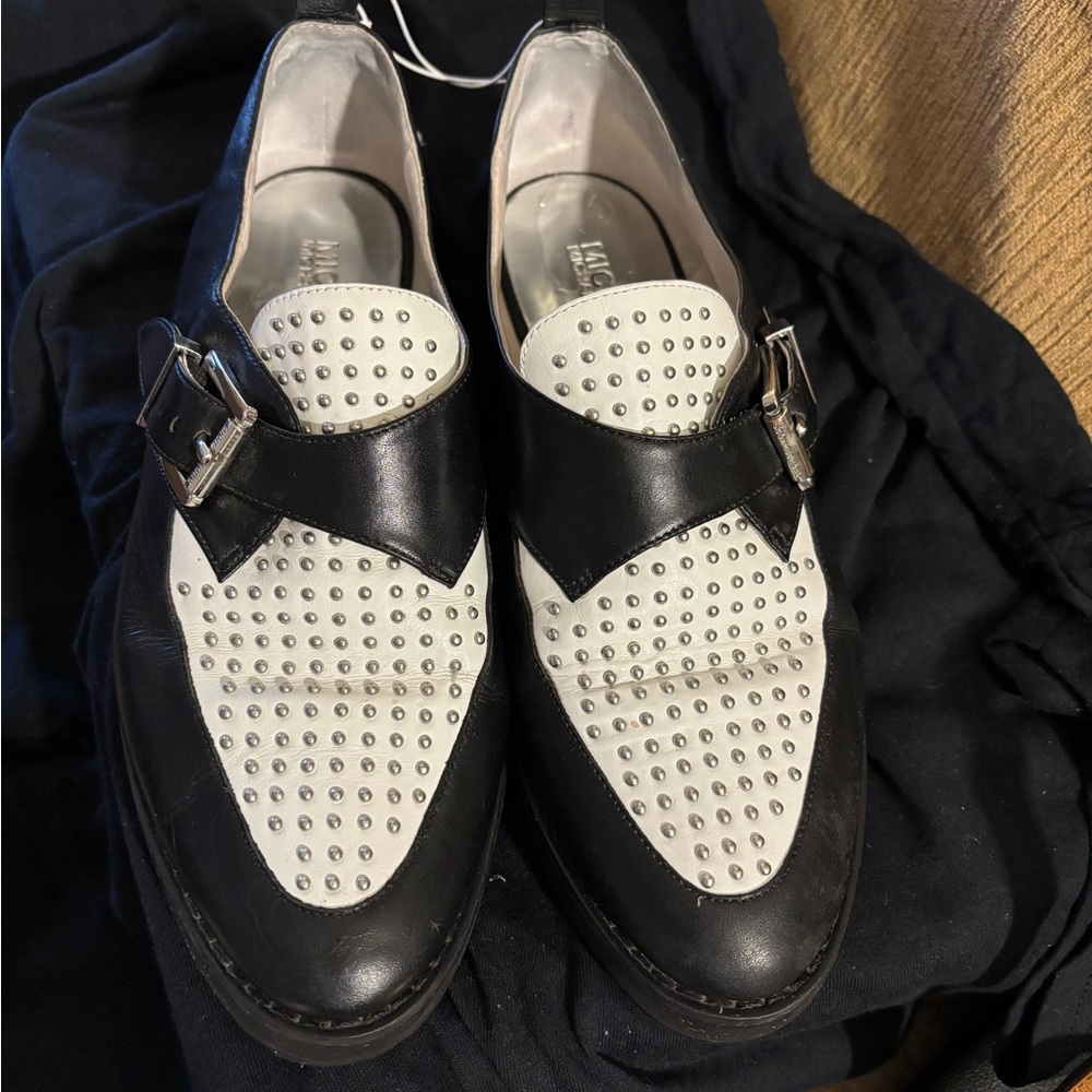 Michael Kors Black and White stylish Studded Loafers Womens size 8M